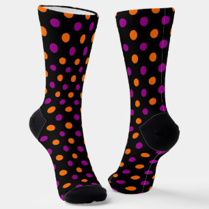 Black Purple Orange Polka Dot Pattern Socks