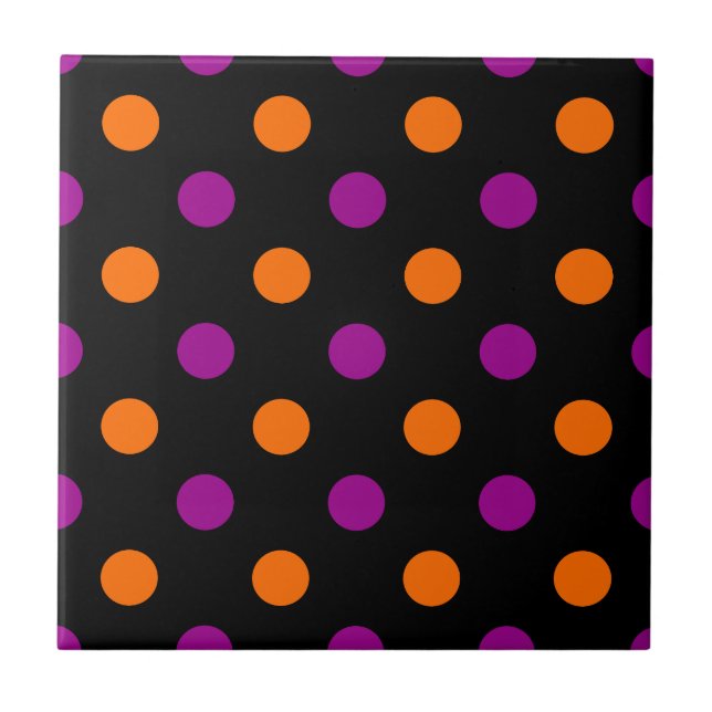 Black Purple Orange Polka Dot Pattern Tile (Front)