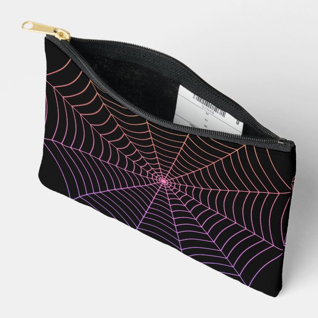 Black purple orange spider web Halloween pattern Accessory Pouch (Open)