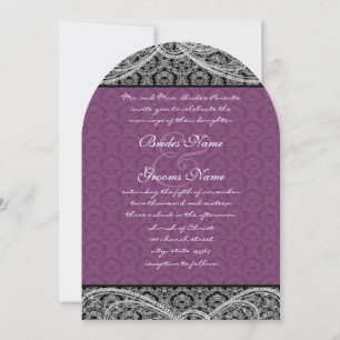 Black Purple Paisley Damask Wedding Invitation