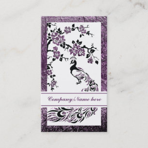 Black, purple peacock and cherry blossoms business card