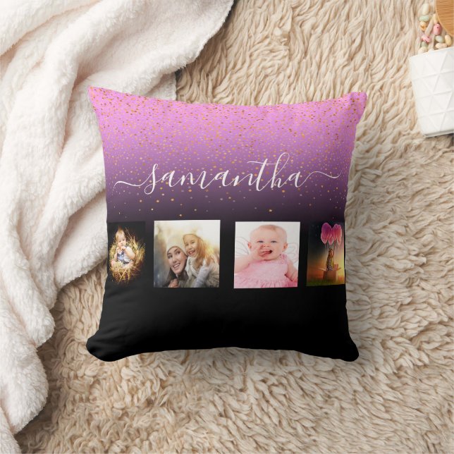 Black purple photo collage monogram cushion (Blanket)