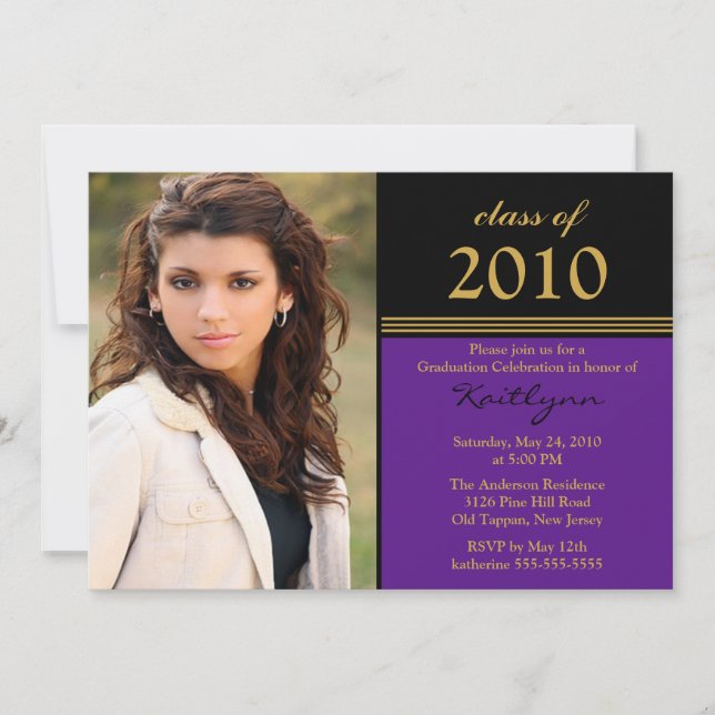 Black & Purple Photo Graduation Invitation (Front)