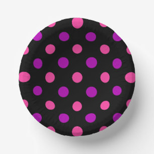 Black Purple Pink Polka Dots Pattern Paper Plate