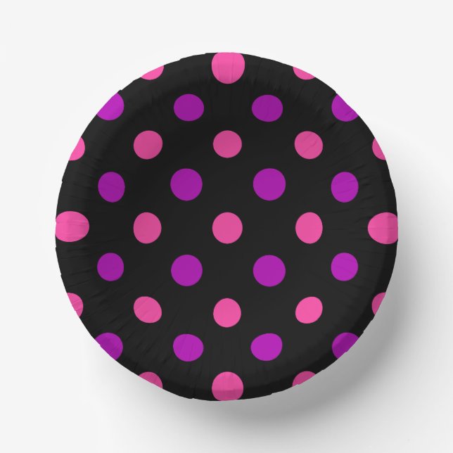 Black Purple Pink Polka Dots Pattern  Paper Plate (Front)