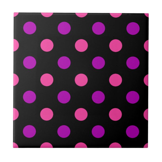 Black Purple Pink Polka Dots Pattern  Tile (Front)