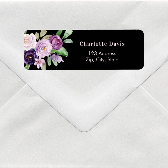 Black purple pink roses florals return address (Creator Uploaded)