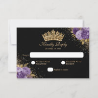 Black Purple Plum Gold Glitter Floral Quinceanera