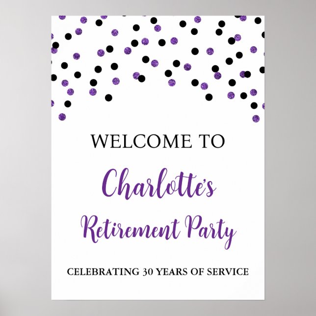 Black Purple Retirement Party Custom 18x24 Poster (Front)