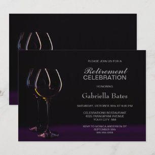 Black Purple Retirement Wine Glass Party Invitation