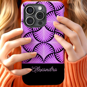 Black Purple Retro 1920s Gatsby Palms Script Name iPhone 15 Case