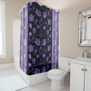 Black & Purple Rose Floral Panels Shower Curtain