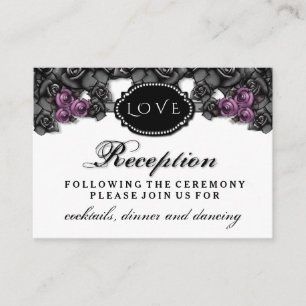 Black Purple Rose LOVE Halloween Wedding Reception Enclosure Card