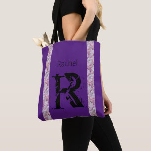 Black Purple Rose Quartz Monogram Name Modern Chic Tote Bag