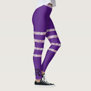 Black Purple Rose Quartz Striped Monogram Modern   Leggings