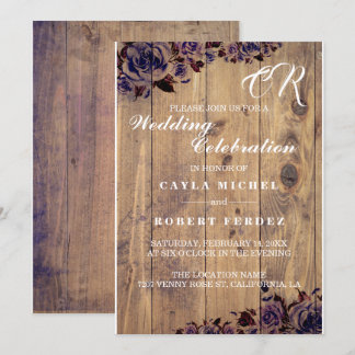 Black Purple Rose Rustic Wedding Invitation