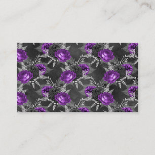Black Purple Roses Silver Leaves Dark Garden Business Card