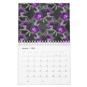 Black Purple Roses Silver Leaves Dark Garden Calendar