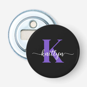 Black Purple Script Monogram Bottle Opener