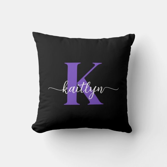 Black Purple Script Monogram Cushion (Front)