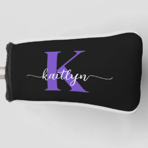Black Purple Script Monogram Golf Head Cover