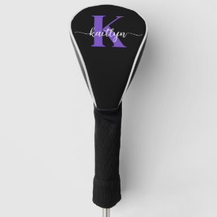 Black Purple Script Monogram Golf Head Cover