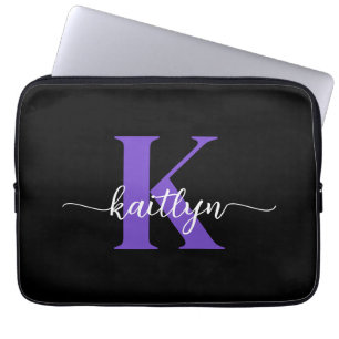 Black Purple Script Monogram Laptop Sleeve