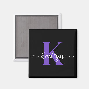 Black Purple Script Monogram Magnet