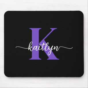 Black Purple Script Monogram Mouse Mat