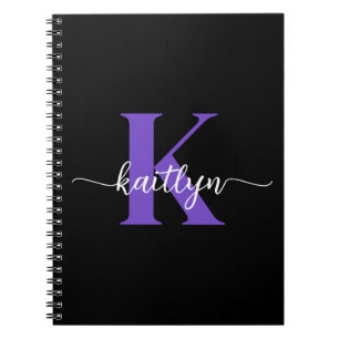 Black Purple Script Monogram Notebook