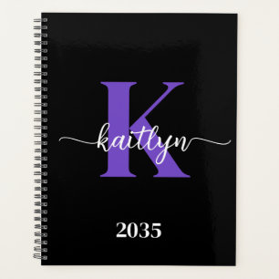 Black Purple Script Monogram Planner