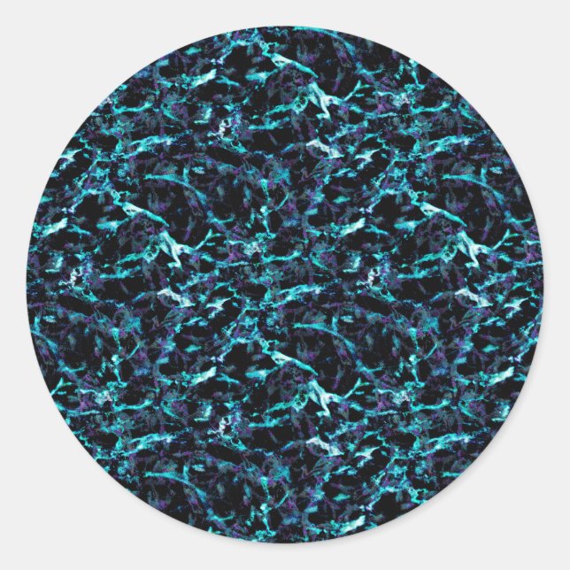 Black Purple & Shocking Electric Aqua Blue Classic Round Sticker (Front)