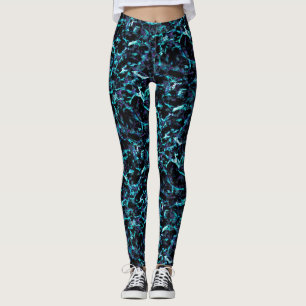 Black Purple & Shocking Electric Aqua Blue Leggings