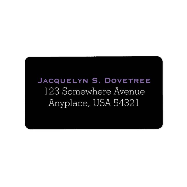 Black Purple Simple Plain Address Labels (Front)