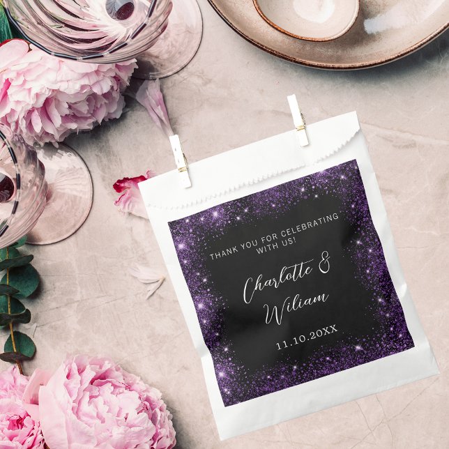 Black purple sparkles wedding thank you favour bags (Creator Uploaded)