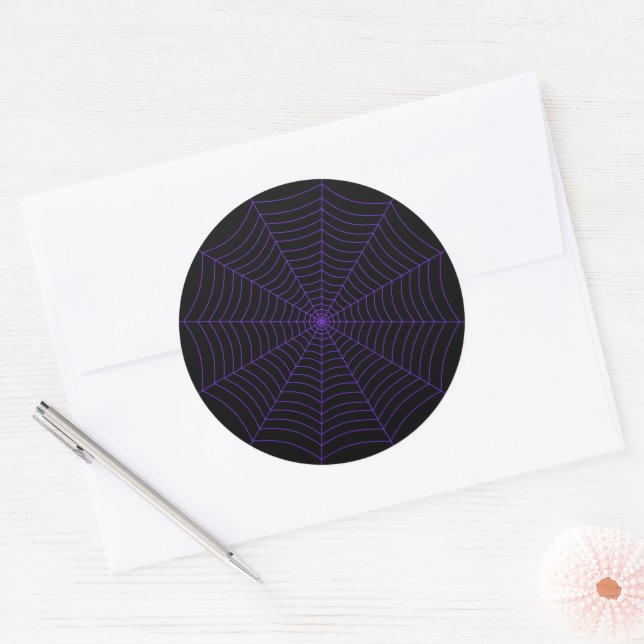 Black purple spider web Halloween pattern Classic Round Sticker (Envelope)