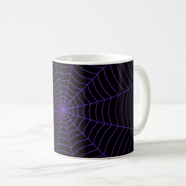 Black purple spider web Halloween pattern Coffee Mug (Front Right)