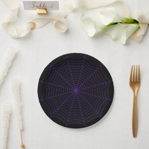 Black purple spider web Halloween pattern Paper Plate