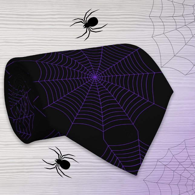 Black purple spider web Halloween pattern Tie (Creator Uploaded)