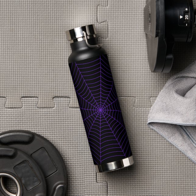 Black purple spider web Halloween pattern Water Bottle (Gym)