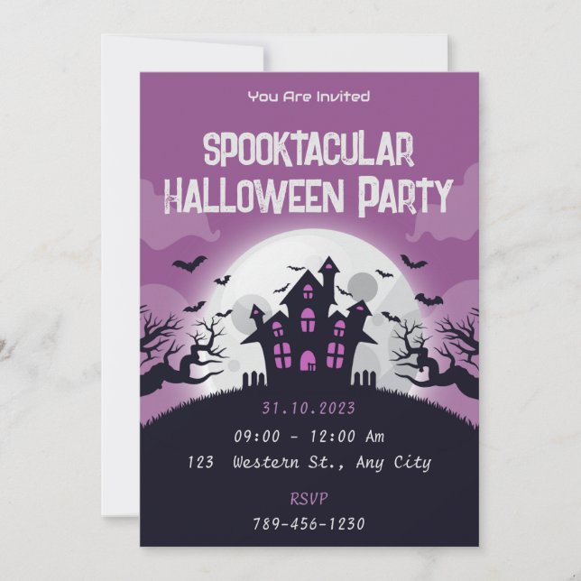 Black Purple Spooky Halloween Party Invitation (Front)