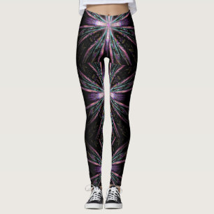 Black purple Starburst abstract Leggings