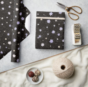 Black Purple Stars Birthday Wrapping Paper