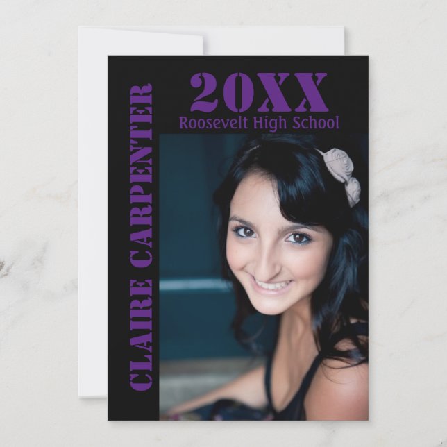 Black/Purple Stencil Letters - Grad Announcement (Front)