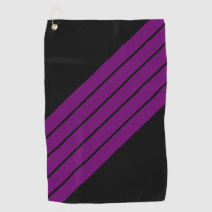 Black Purple Striped 70s 80s Retro Racing Stripes Golf Towel