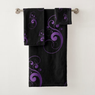 Black & Purple Swirl Bathroom Towel Set