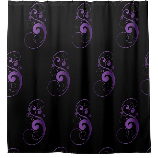 Black & Purple Swirl Shower Curtain (Front)