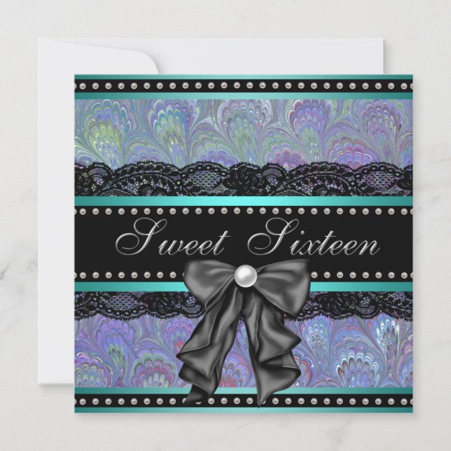 Black Purple Teal Blue Sweet 16 Birthday Party Invitation (Front)