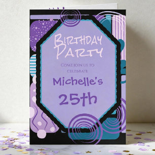 Black Purple & Teal Geometric Birthday Invitation