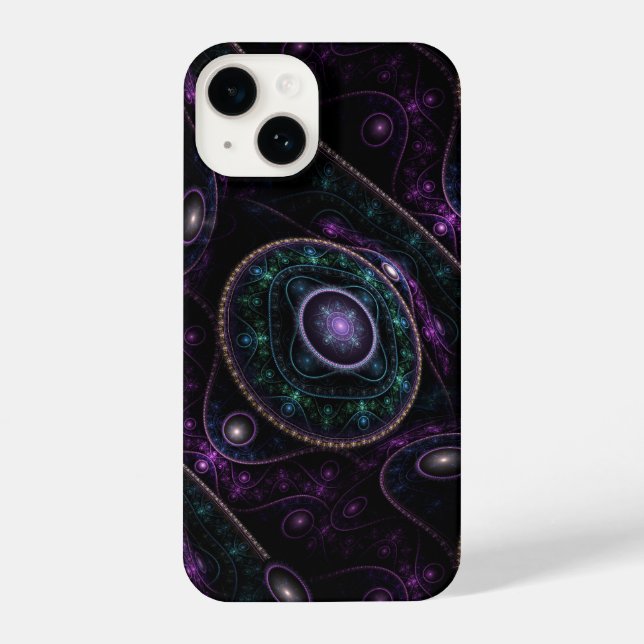 Black Purple Teal Glow Magic Sphere Pattern iPhone Case (Back)